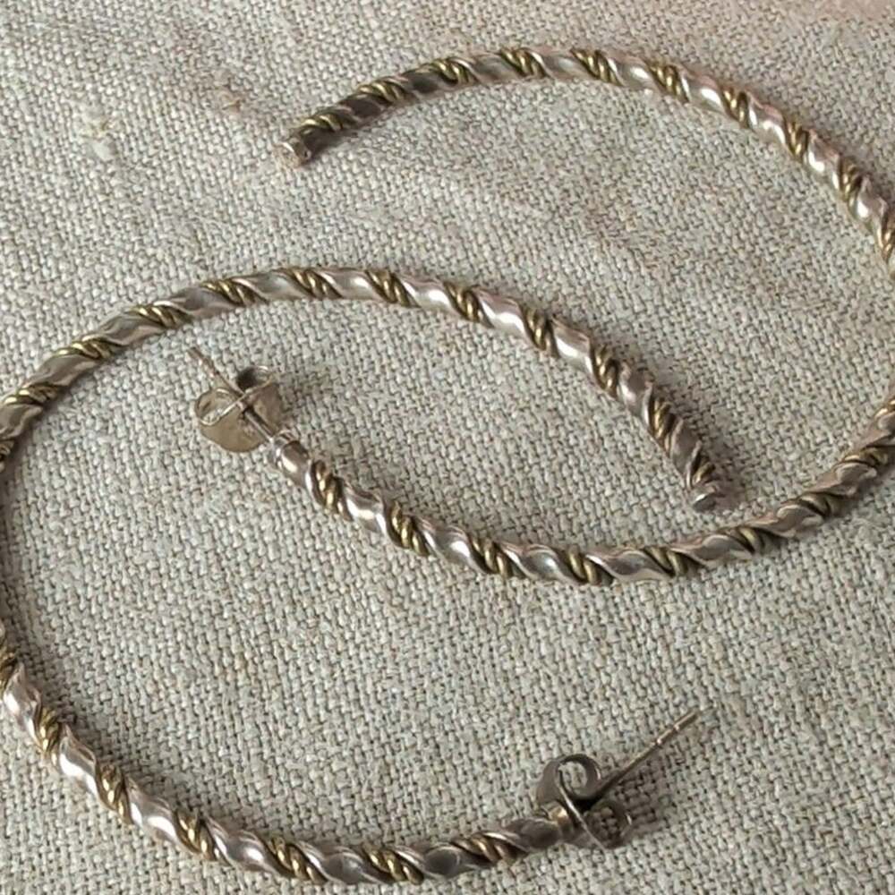 Vintage C&H 925 Sterling Silver Two-Tone Twisted Rope Hoop Earrings